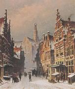 Eduard Alexander Hilverdink A snowy view of the Smedestraat, Haarlem oil painting